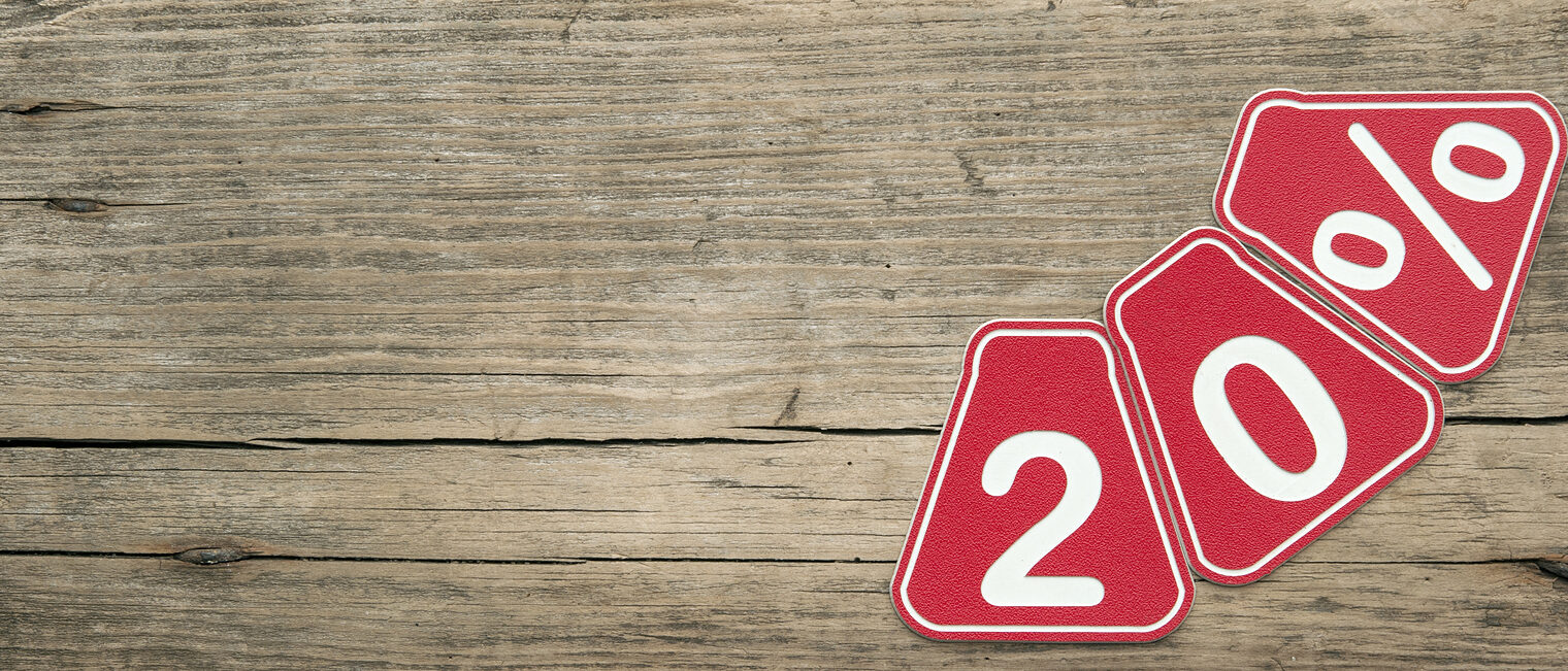 twenty percent off discount - price tag on rustic old wooden background Schlagwort(e): 20, advertising, concept, deal, discount, label, marketing, off, percent, price, pricing, red, reduction, retail, rustic, sale, sign, stencil, tag, text, twenty, twine, wood, 20, advertising, concept, deal, discount, label, marketing, off, percent, price, pricing, red, reduction, retail, rustic, sale, sign, stencil, tag, text, twenty, twine, wood