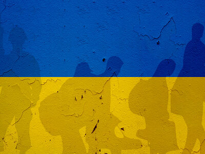 Ukraine flag on wall and shadows of soldier and refugees leaving. Ukraine war concept Schlagwort(e): ukraine, refugees, soldier, migrants, war, flag, wall, concept, shadow, immigrant, invasion, military, conflict, danger, occupation, people, children, woman, escape, leaving, silhouette, evacuation, crowd, background, foreigner, migrant, expatriate, protection, russia, day, europe, ukrainian, crisis, defense, attack, government, democracy, economy, freedom, tension, border, gun, army, fight, armed, politics, moscow, weapon, russian, republic